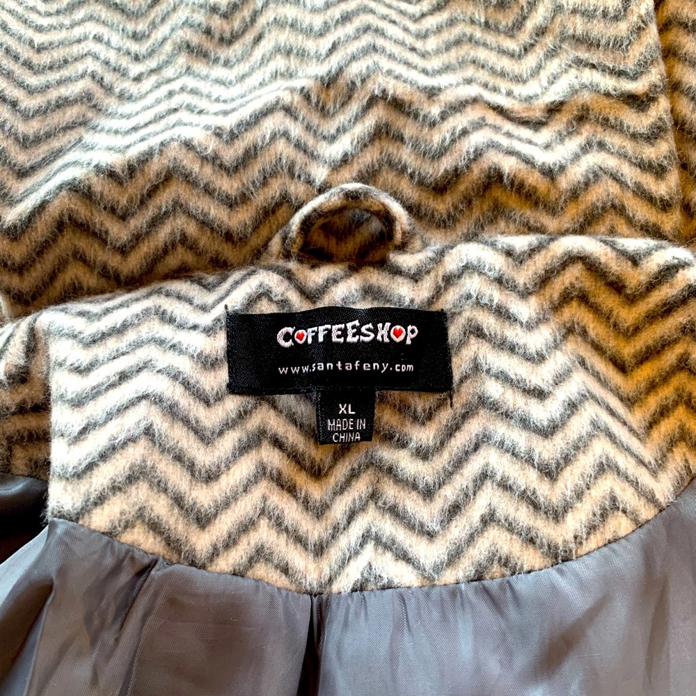 Grey Chevron Coffeeshop Belted Womens Wrap Coat XL - Picture 6 of 9